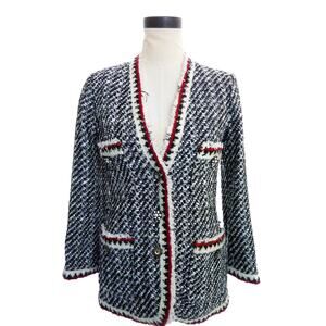 Zara Woman Black White Red Tweed Jacket Blazer XS Boucle Coat